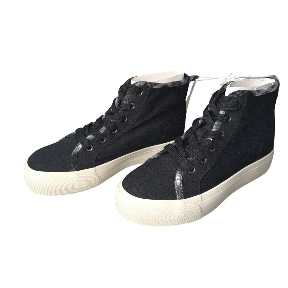 Old Navy High Top Sneakers Girls 4Y Black Plaid Platform Canvas Lace Up Skater